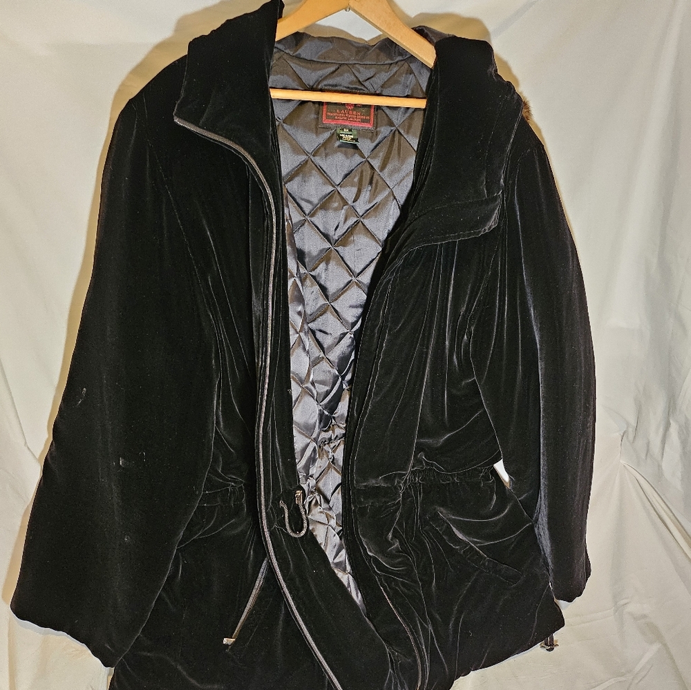 Ralph Lauren Black Velvet Hooded Coat